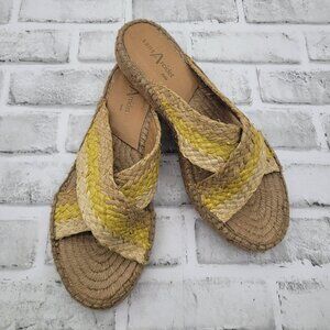 NWOB Sans-Arcidet Raffia Slide Sandal Yellow Cream Tan Espadrille 40 EU 9-9.5 US